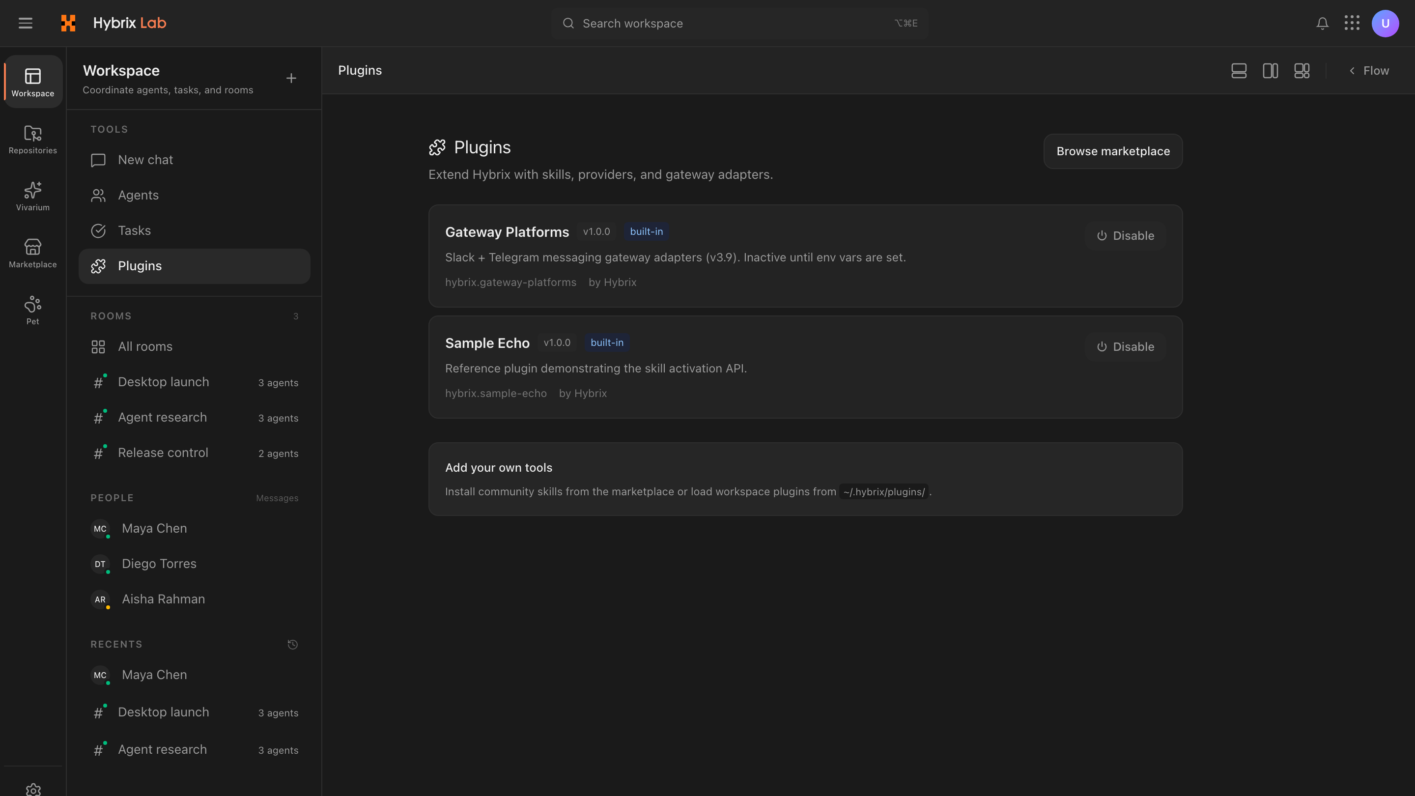 Hybrix skills and plugin interface